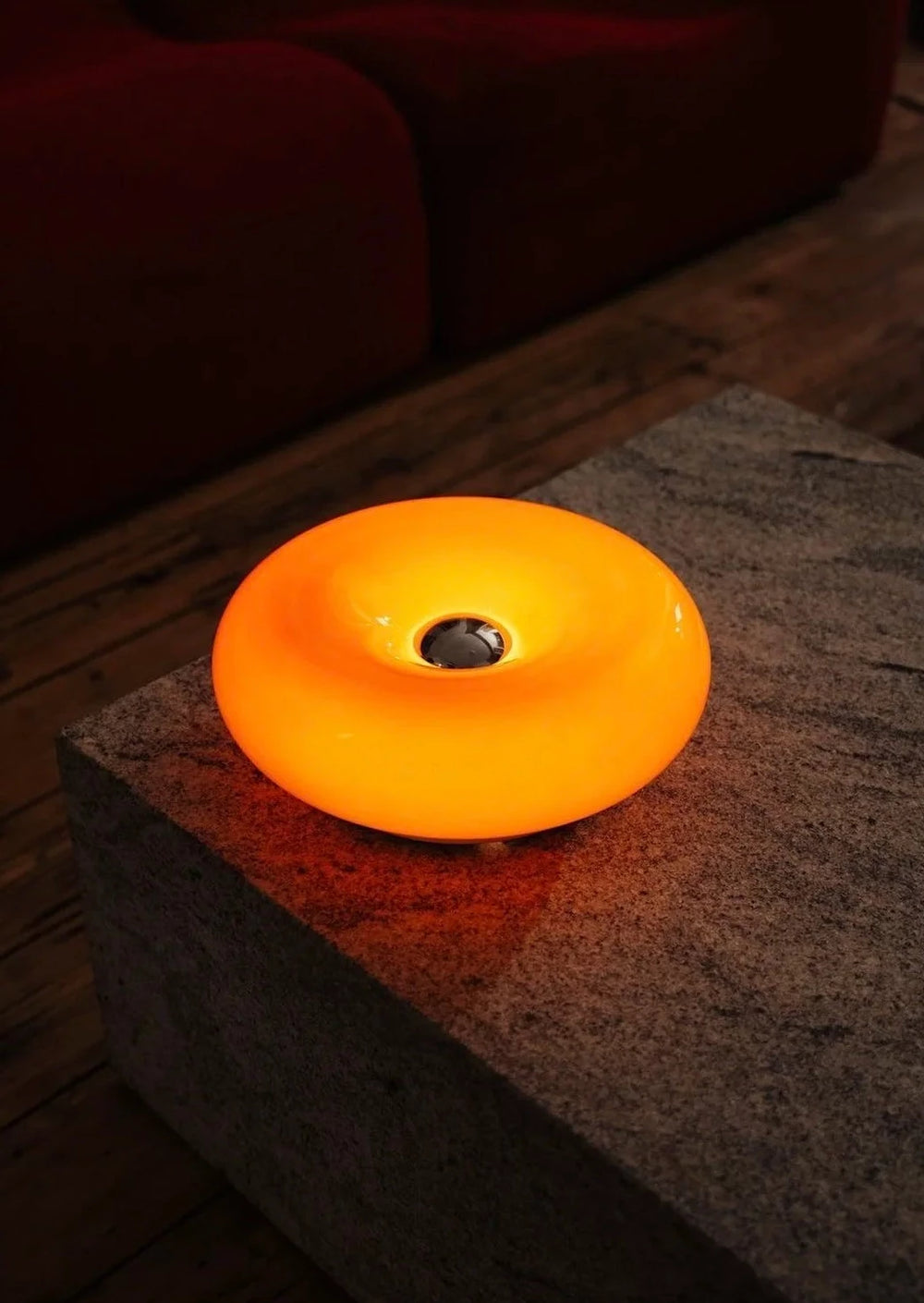 Lampe tactile en verre orange "DONUT"